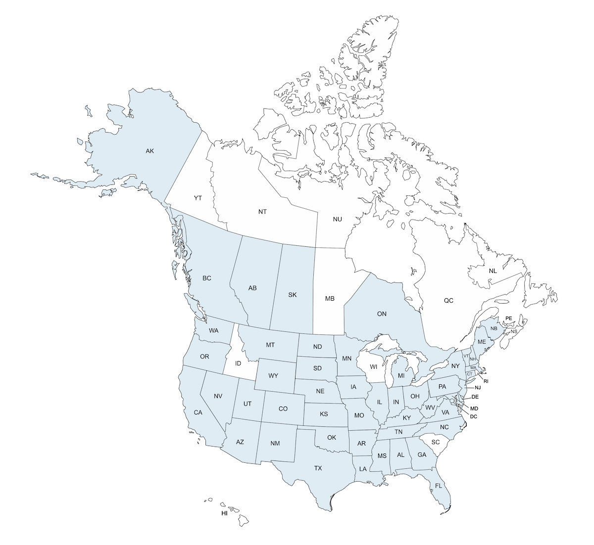 Map of the United States with pins marking the hundreds of communities Waterworth serves.